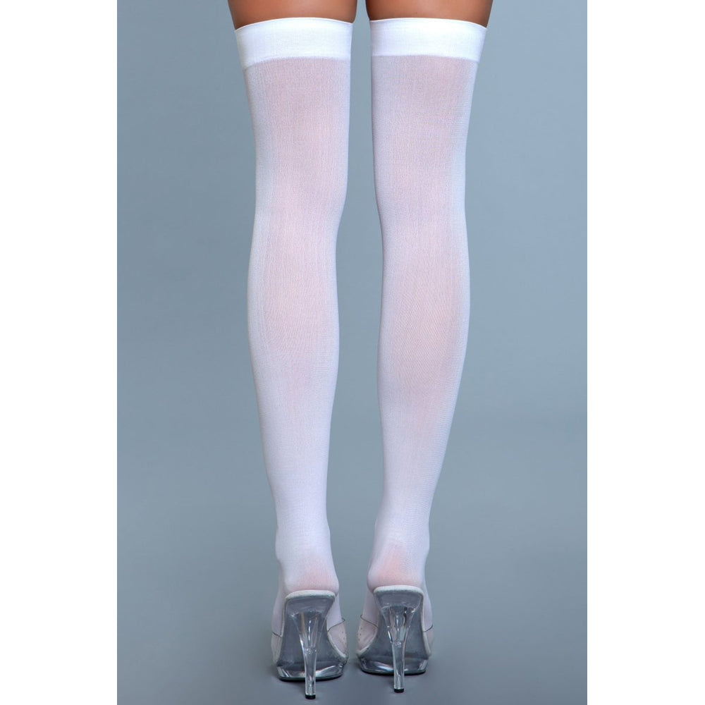 Opaque Nylon Thigh Highs | White