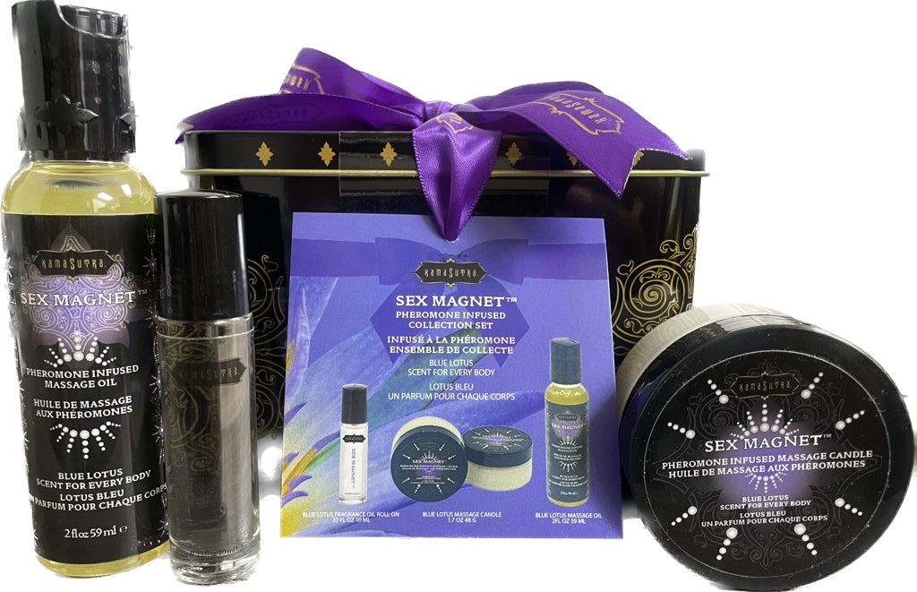 Sex Magnet Pheromone BLUE LOTUS Gift Set | Roll On Fragrance | Massage Oil | Massage Candle