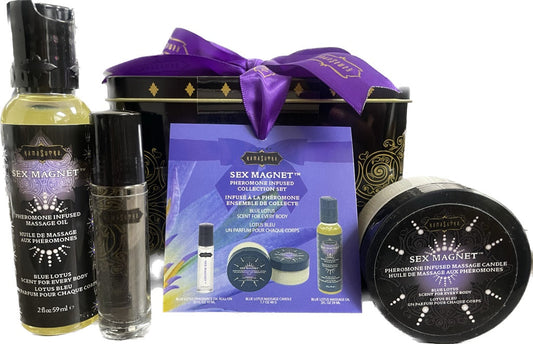 Sex Magnet Pheromone BLUE LOTUS Gift Set | Roll On Fragrance | Massage Oil | Massage Candle