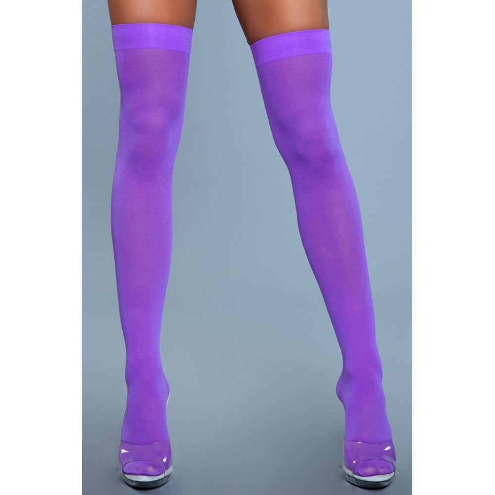 Opaque Nylon Thigh Highs | Purple
