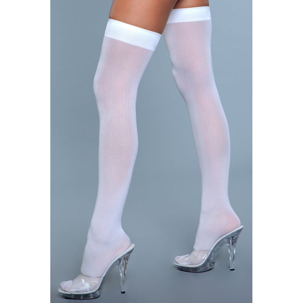 Opaque Nylon Thigh Highs |  White