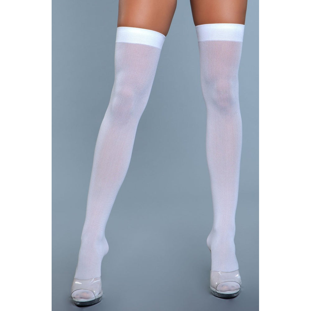 Opaque Nylon Thigh Highs |  White