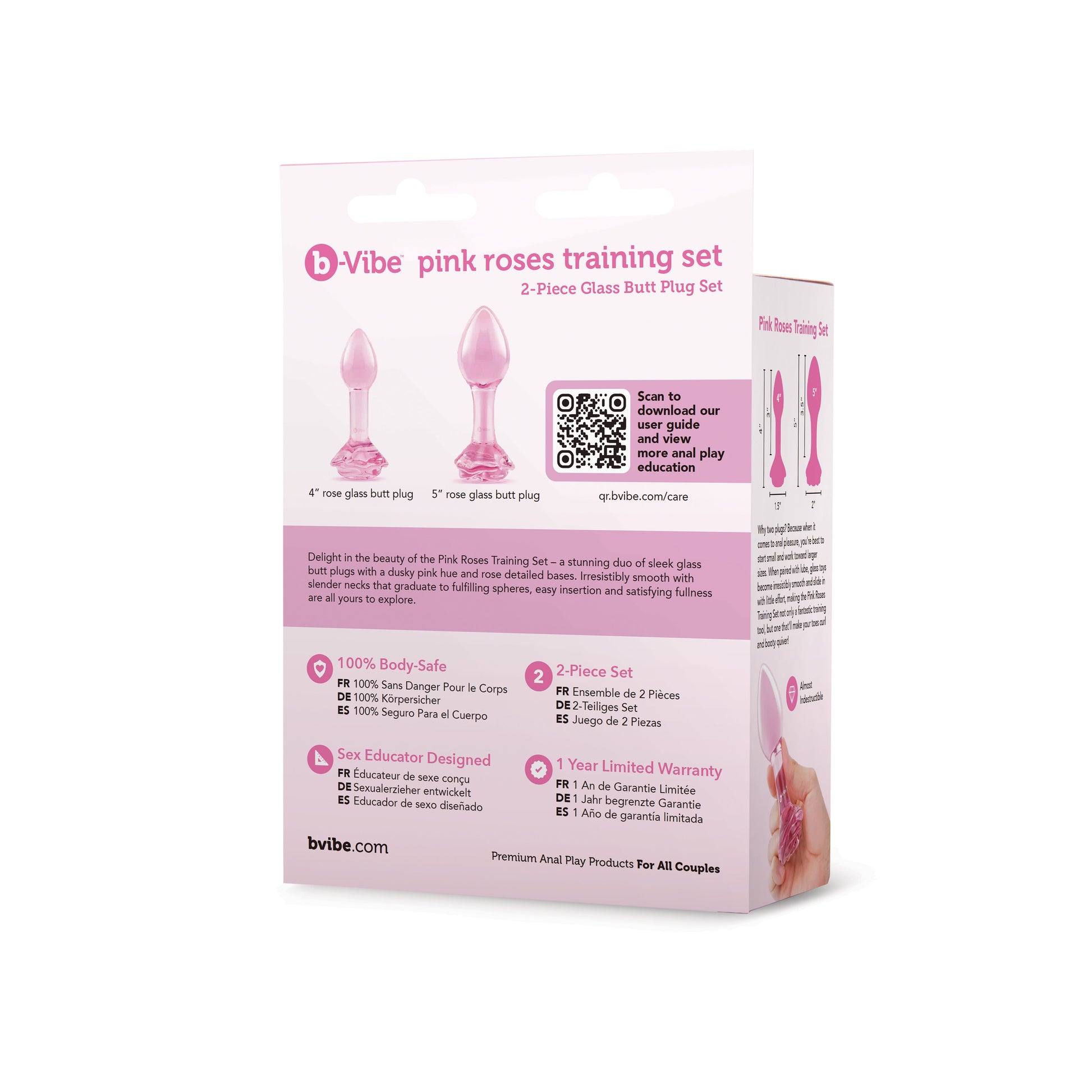 Pink Roses Glass Butt Plug Training Set